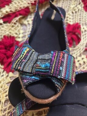 Naturalizer Multicolor Woven Slingback Peep-Toe Flats with Bow 8.5